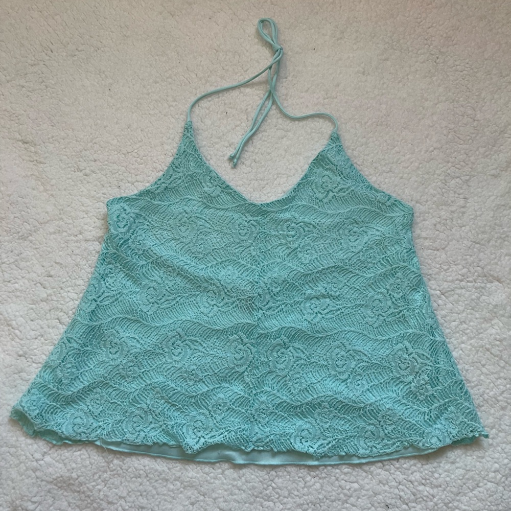 Mudd teal lace halter top lined